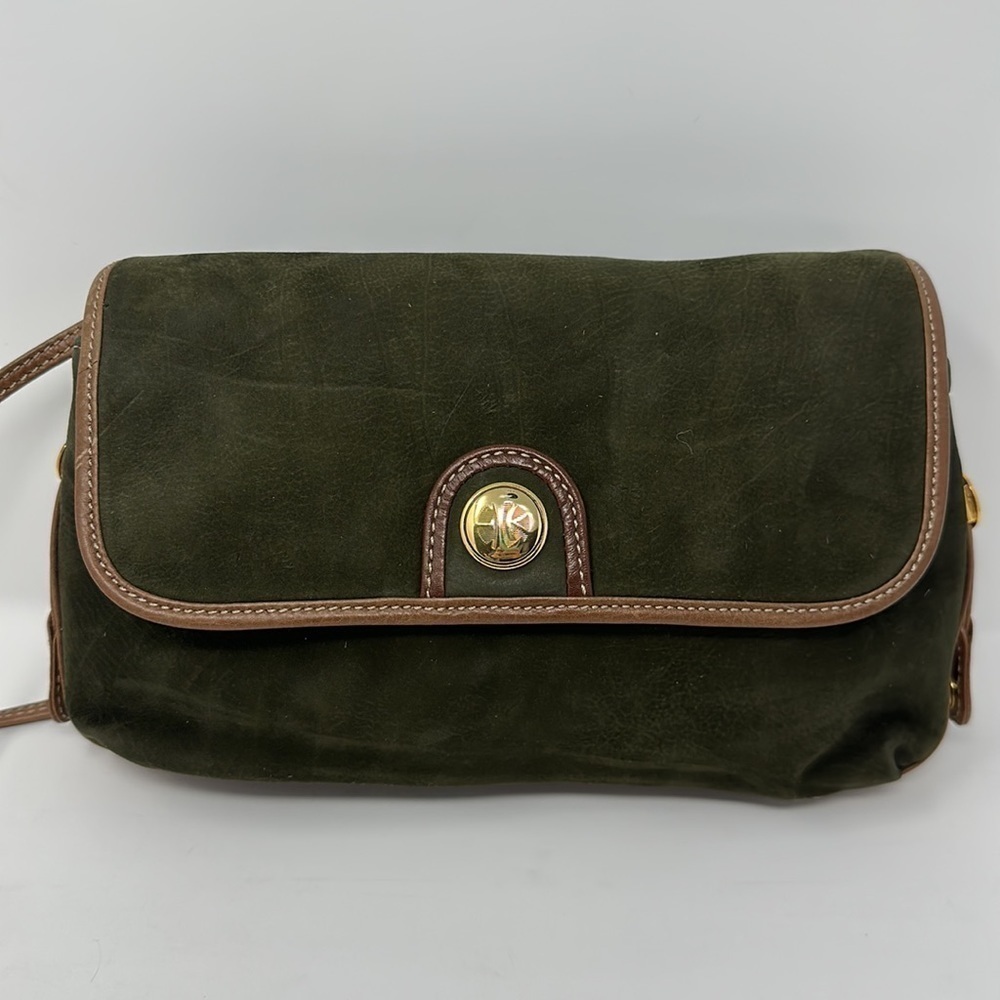 Enrique Loewe Knappe Vintage Forest Green Suede Crossbody Purse